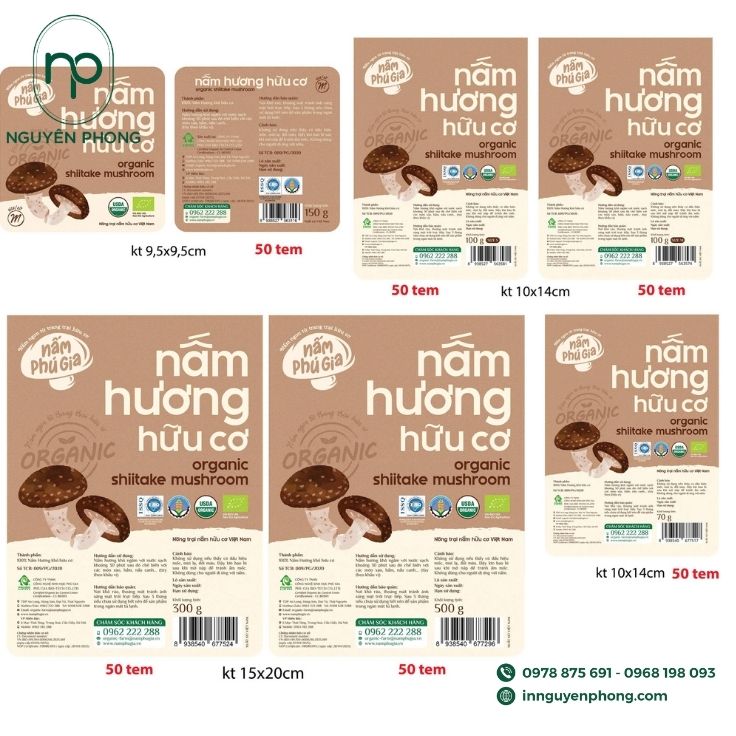Mẫu tem dán trên hộp nấm